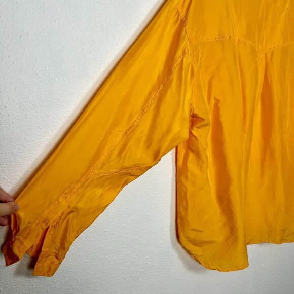 American Design Vintage First Issue 100% Silk Yellow Button Down Sz. Large - Picture 9 of 13